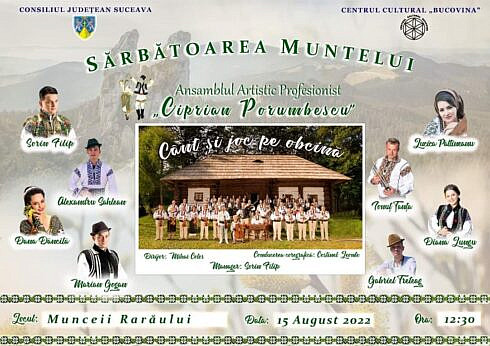 Consiliul Județean Suceava organizează ”Sărbătoarea Muntelui” pe Munceii Rarăului, luni, 15 august
